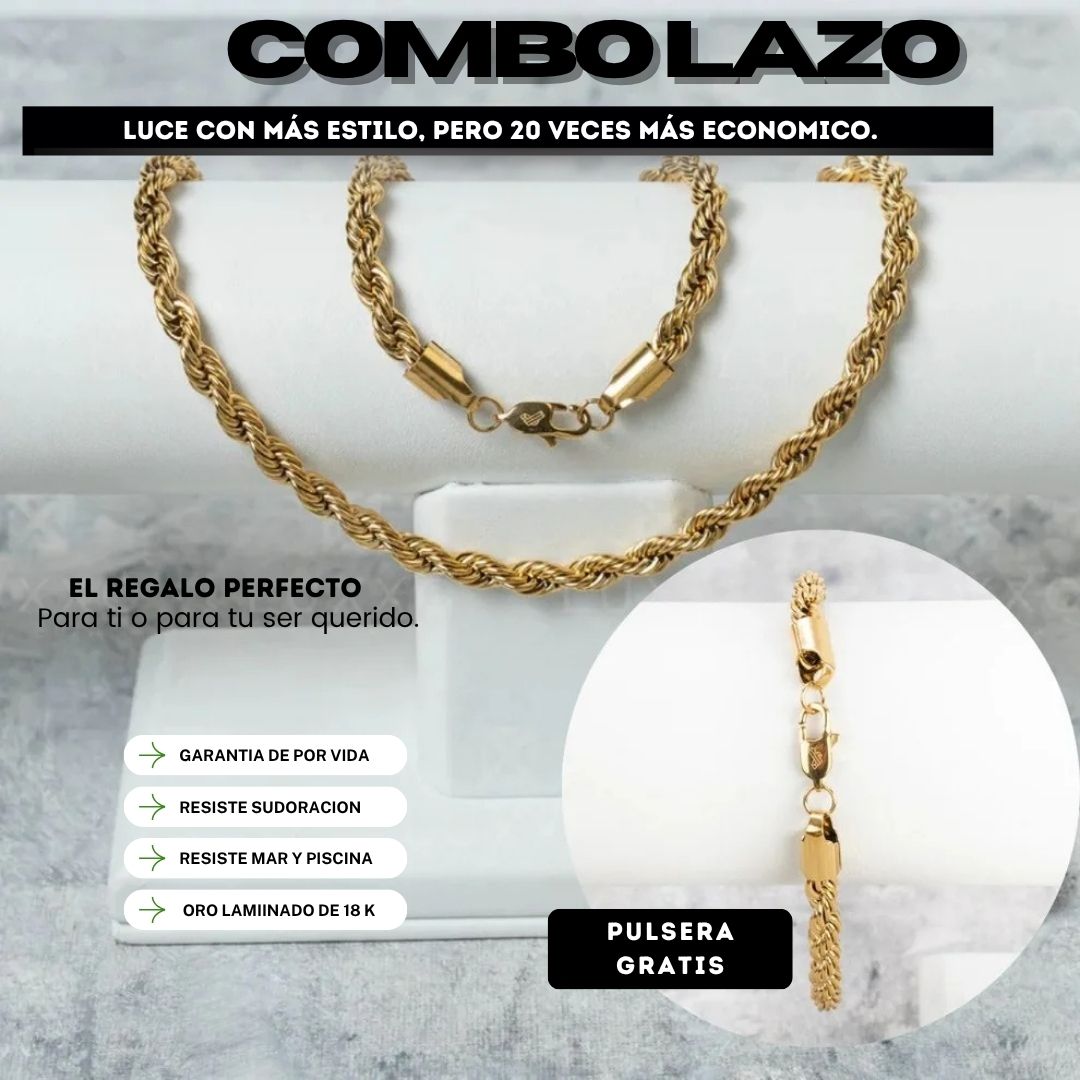 Cadena Lazo Premium Oro Laminado 18 K — Pulsera Gratis + Garantía de por vida + Empaque de lujo.